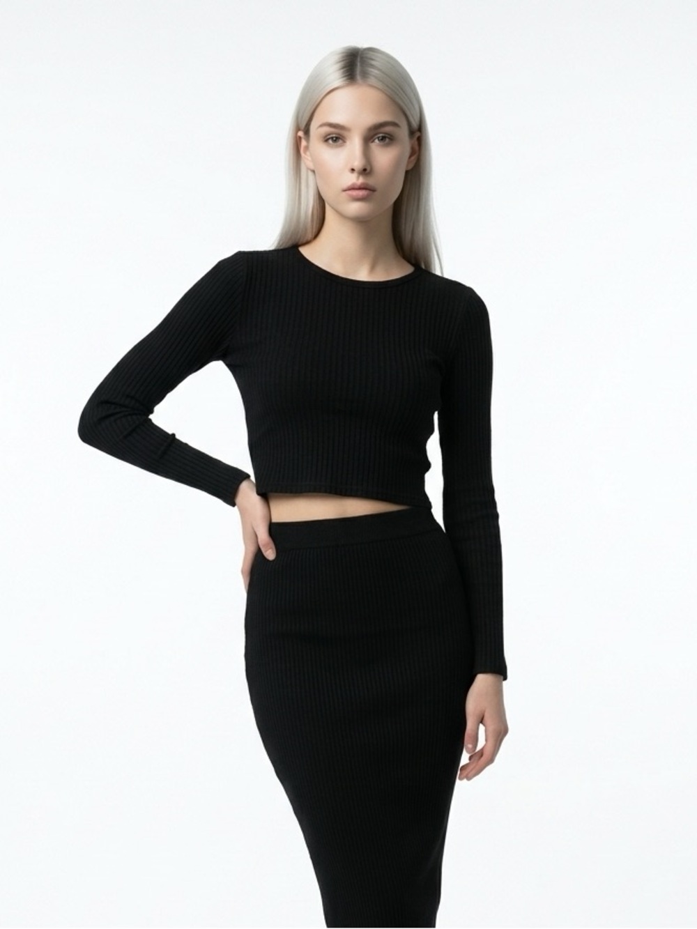 Reformation Black Ribbed Long-Sleeve Crop Top Small